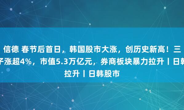 信德 春节后首日，韩国股市大涨，创历史新高！三星电子涨超4%，市值5.3万亿元，券商板块暴力拉升丨日韩股市